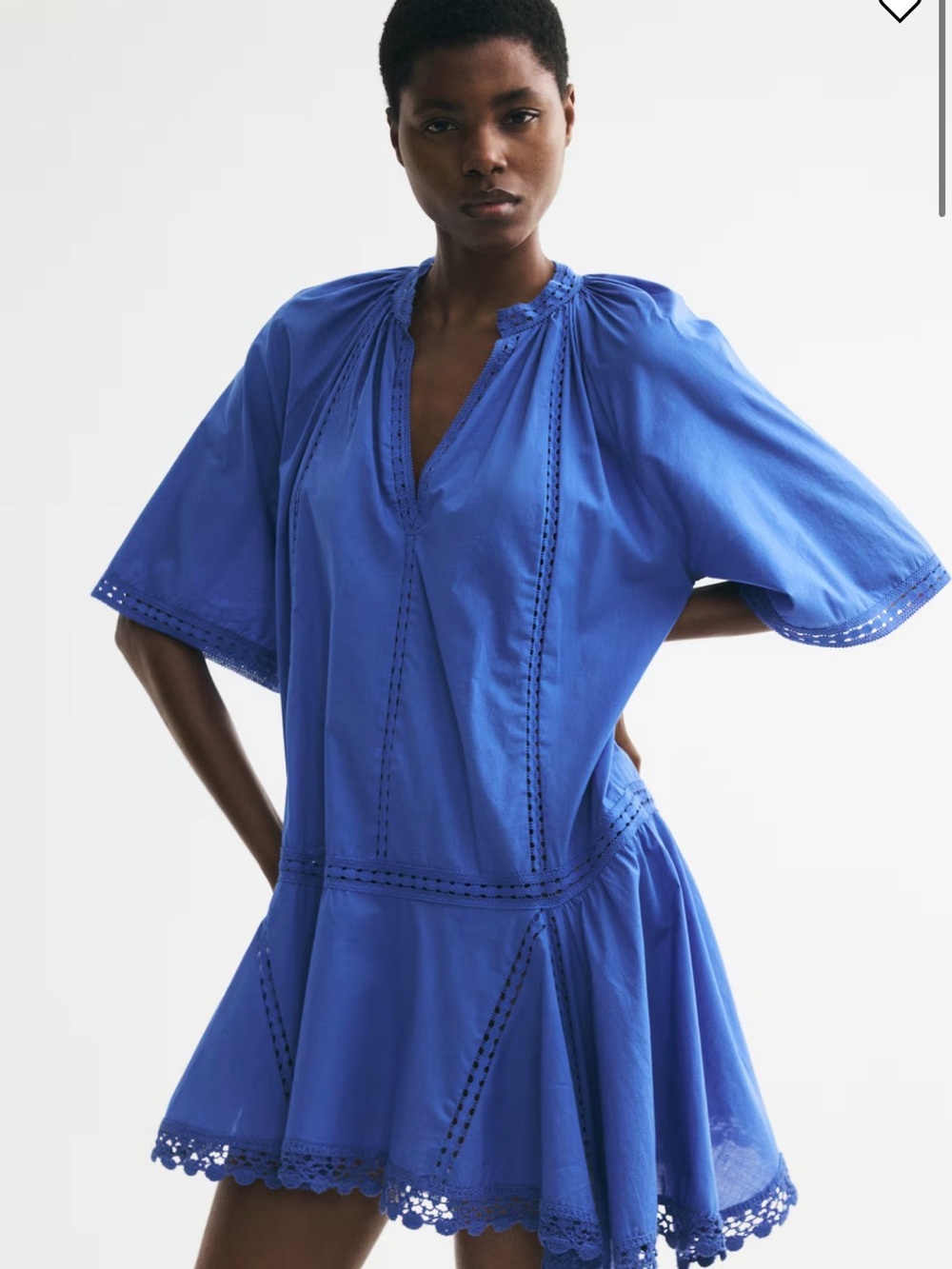 H&M Royal Blue V-Neck Lace-Trim Mini Dress